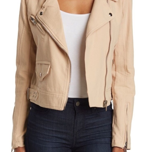 Blank NYC Cream 100% cotton Moto Jacket Asymmetrical Zipper size M EUC - Picture 2 of 16